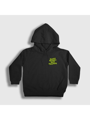 Presmono Unisex Çocuk Siyah Logo Make Money Not Friends Kapüşonlu Sweatshirt