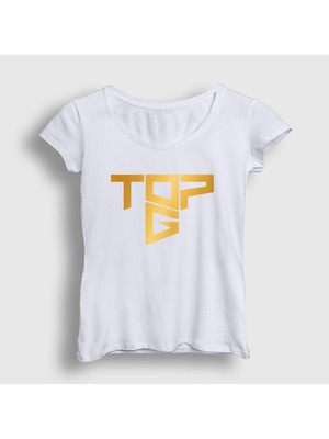 Presmono Kadın Beyaz Logo Topg Andrew Tate T-Shirt