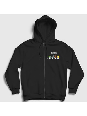 Presmono Unisex Siyah Pokemon Pikachu Bulbasaur Charmander Squirtle The Starters Fermuarlı Kapüşonlu Sweatshirt