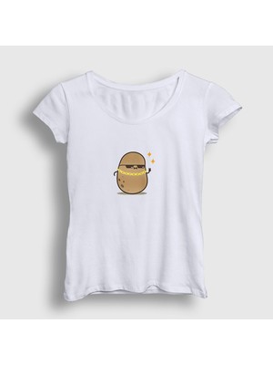 Presmono Kadın Beyaz Rich Cool Cute Hip Hop Kawaii Potato Sevimli Patates T-Shirt