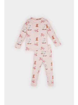 DeFacto Kız Bebek Pijama Takımı Desenli Uzun Kollu Fitilli Kaşkorse Üst Uzun Alt D5374A524WN