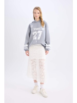 DeFacto Coool Oversize Geniş Kalıp Kapüşonlu Baskılı Kalın Sweatshirt D6696AX24WN