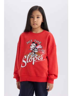 DeFacto Kız Çocuk Disney Mickey & Minnie Oversize Geniş Kalıp Bisiklet Yaka Sweatshirt D4377A824WN