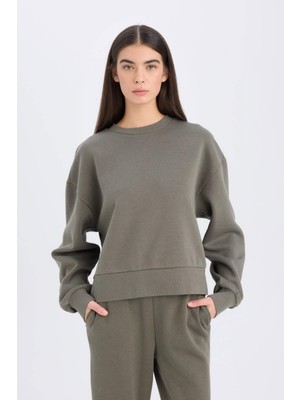 DeFacto Boxy Fit Bisiklet Yaka Kalın Basic Düz Sweatshirt B8568AX24WN