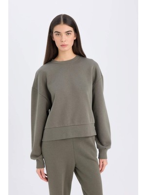 DeFacto Boxy Fit Bisiklet Yaka Kalın Basic Düz Sweatshirt B8568AX24WN