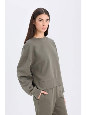 DeFacto Boxy Fit Bisiklet Yaka Kalın Basic Düz Sweatshirt B8568AX24WN