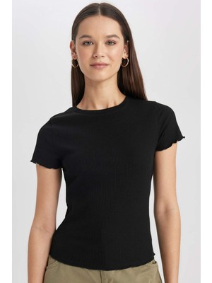 DeFacto Fitted Fitilli Kaşkorse Basic Siyah Tişört K7064AZ24SM