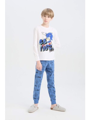 DeFacto Erkek Çocuk Pijama Takımı Sonic the Hedgehog Bisiklet Yaka Uzun Kollu Tişört Uzun Alt D5513A824WN