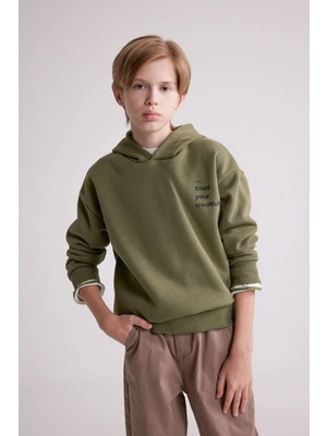 DeFacto Erkek Çocuk Oversize Geniş Kalıp Sırt Baskılı Kapüşonlu Sweatshirt D3969A824WN