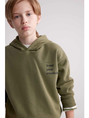 DeFacto Erkek Çocuk Oversize Geniş Kalıp Sırt Baskılı Kapüşonlu Sweatshirt D3969A824WN