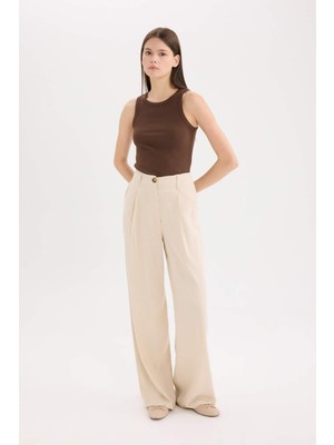 DeFacto Keten Karışımlı Pantolon Wide Leg Çift Cepli Yüksek Bel Geniş Bol Paça Z5533AZ24SM