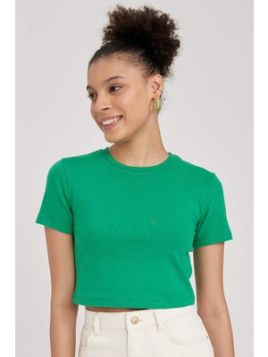 DeFacto Fitted Basic Kısa Kollu Crop Tişört T9631AZ23SM