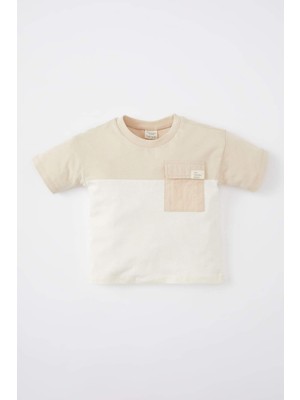 DeFacto Erkek Bebek Renk Bloklu Kısa Kollu Bisiklet Yaka Tişört 100% Pamuk