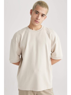 DeFacto Loose Fit Bisiklet Yaka Kısa Kollu Ağır Kumaş Basic Düz Tişört B4844AX24SP