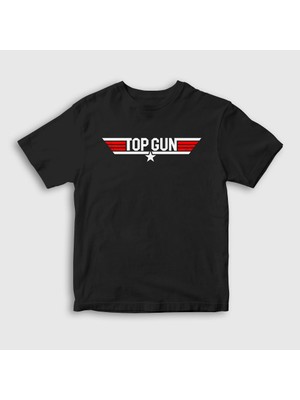 Presmono  Çocuk Siyah Logo Tom Cruise Pilot Film Top Gun T-Shirt