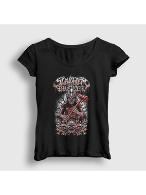 Presmono Kadın Siyah Skulls Slaughter To Prevail T-Shirt