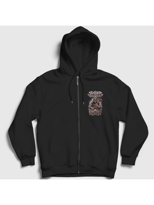 Presmono Unisex Siyah Skulls Slaughter To Prevail Fermuarlı Kapüşonlu Sweatshirt