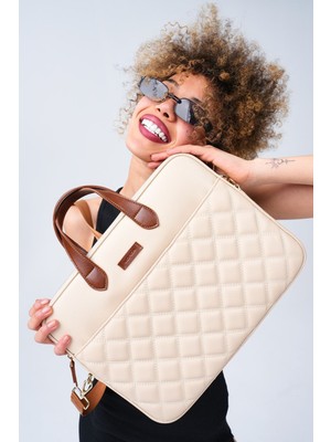 Meschain Macbook Air Pro 13.3 ve 14 Inç Bej Laptop Evrak Çantası Hafif ve Dayanıklı