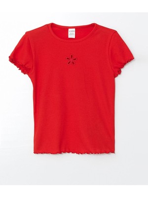 Lcw Kids Bisiklet Yaka Çiçekli Kız Çocuk Tişört