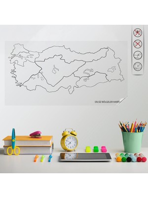 Zero Land Statik Kağıt Renksiz Dilsiz Türkiye Bölgeler Haritası 150  cm   x  270  cm  11