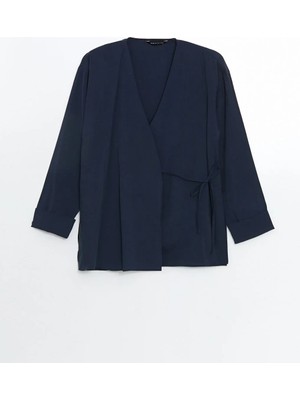 LC Waikiki Lcw Modest Lacivert Kruvaze Yaka Kadın Tesettür Kimono