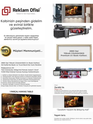 Reklam Ofisi Hamburger, Patates Kızartması, Kafe, Restaurant, Yemek Temalı Premium Kanvas Tablo