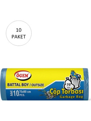 Ögem Battal Boy Çöp Torbası 75 x 90 cm 10 Lu Rulo x 10 Paket = 100 Adet (Mavi)