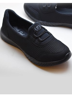 Kadın Siyah Ortopedik Taban Günlük Yürüyüş Ayakkabısı Anne Ayakkabısı