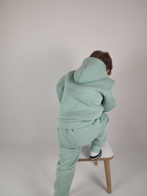 3 Iplik Şardonlu Kanguru Cepli ve Kapüşonlu Kız Erkek Unisex Çocuk Eşofman Takımı
