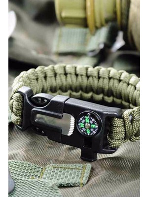 Techno Station Survıval Pusulalı Hayatta Kalma Bilekliği Kamp Bileklik Düdük Çok Amaçlı Outdoor Aksesuar Kit