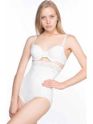 Beyaz Emay 2028 Dantelli Yüksek Bel Slip Korse