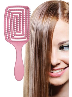 Techno Station Kullanımı Kolay Dörtgen Bükülebilir Hafif Acıtmaz Pratik Saç Tarağı Pembe