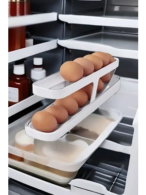 Portatif Tasarım Yumurta Düzenleyici Beyaz Çift Raflı Yumurta Rafı 14 Yumurta Kapasiteli Düzenleyici