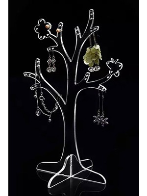 Ağaç Şekilli Mücevher Standı Küpe Kolye Bileklik Standı Pratik Şeffaf Stand