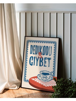 Dedikodu & Gıybet - Türk Kahvesi Temalı Nostaljik Çerçeveli-Çerçevesiz Poster