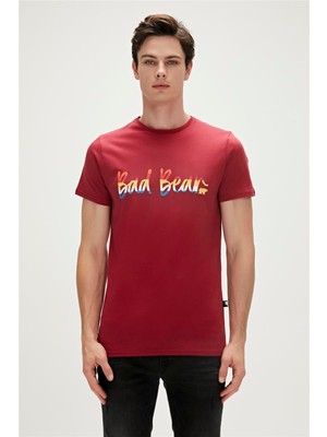 Manuscript T-Shirt Bordo Baskılı Erkek Tişört