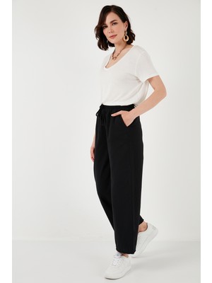 Lela Pamuklu Belden Bağlamalı Yüksek Bel Geniş Paça Cepli Regular Fit Pantolon Bayan Pantolon 668YP4760