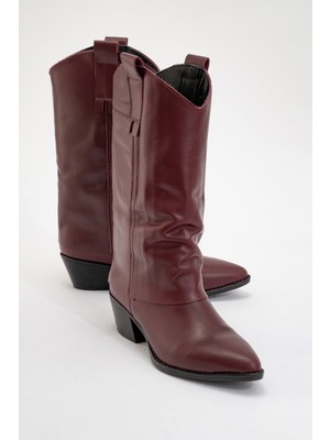 Luvi Sojo Kadın Bordo Cilt Deri Kalın Topuklu Kısa Çizme Zarif Tasarım ve Konfor Sunar