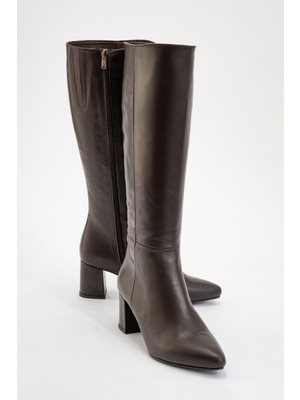 Luvi Sejas Kahverengi Deri Kadın Topuklu Çizme