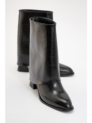 Luvi Ellas Siyah Cilt Kadın Kalın Topuklu Bot