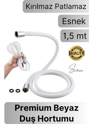 Svein Premium 1,5 mt Beyaz 360 Derece Dönebilen Kıvrılmayan Esnek Yumuşak Silikon Patlamaz Duş Hortumları