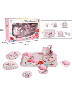 Vardem Oyuncak 15 Parça Çiçek Desenli Metal Çay Seti (Küçük Çocuklar Için Çay Partisi Seti)