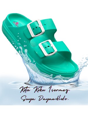 Sermoda Çift Toka Hafif Eva Yazlık Plaj Terliği Havuz Terliği Lavabo Terliği Su Yeşili