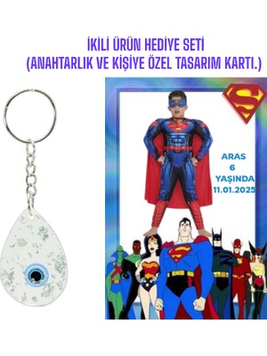 Kişiye Özel Resimli Baskı Kartı ve Anahtarlık Seti. 5 Adet Süpermen Superman Bebek Partisi Baby Sower 1 Yaş Çocuk Doğum Günü Sünnet