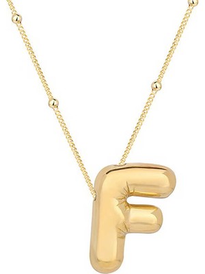 925 Ayar Gümüş Gold Balon F Harfi Kadın Kolye