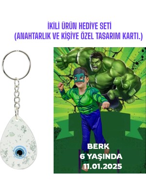 Rita Kişiye Özel Resimli Baskı Kartı ve Anahtarlık Seti. 5 Adet Hulk Yeşil Dev Bebek Partisi Baby Sower 1 Yaş Çocuk Doğum Günü Sünnet Mevlit.