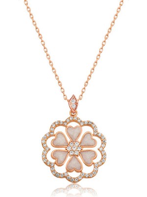 HS Demirci 925 Ayar Gümüş Kalp Çiçek Kadın Gümüş Kolye