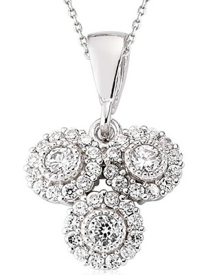 HS Demirci 925 Ayar Gümüş Beyaz Taşlı Kadın Gümüş Kolye