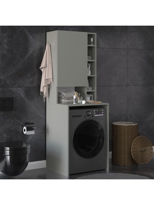 Asra Trend Lüks Dolaplı Çamaşır Makinesi Dolabı %100 MDF Raflı Kapaklı Çok Amaçlı Banyo Dolabı BD02