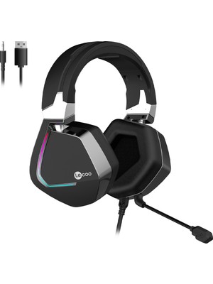 Lecoo HT402 USB + 3.5mm Jack Kablolu RGB LED Aydınlatmalı Çıkartılabilir Mikrofonlu Kulak Üstü Gaming Kulaklık Siyah